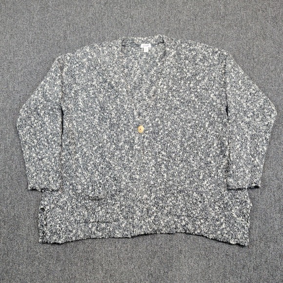 Pure Jill XL Marled Knit Cardigan Black White Cotton Blend Oversized Sweater — photo 2